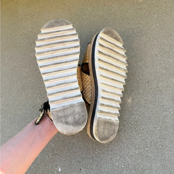 Schutz Aiyana Platform Slingback Sandal Size 7 Tan White Raffia - Picture 6 of 7